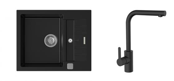 StrongSinks S3 Set zlew Vardar 615 615x500mm granit czarny + Bater. Ipoly czarna