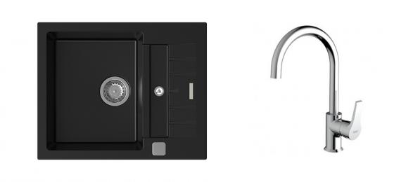 StrongSinks S3 Set zlew Vardar 615 615x500mm granit czarny + Bateria Rhona chrom