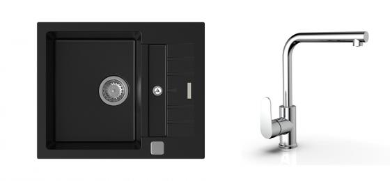 StrongSinks S3 Set zlew Vardar 615 615x500mm granit czarny + Bater. Stréva chrom