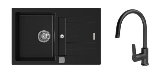 StrongSinks S3 Set zlew Vardar 780 780x500mm granit czarny + Bater. Loira czarna