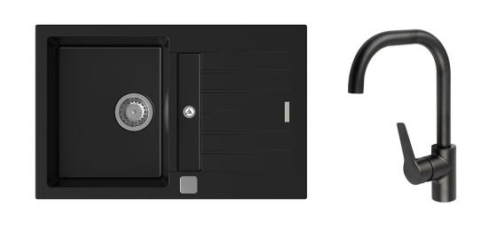 StrongSinks S3 Set zlew Vardar 780 780x500mm granit czarny + Bater. Garonne čer.