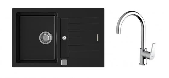 StrongSinks S3 Set zlew Vardar 780 780x500mm granit czarny + Bateria Rhona chrom