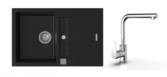 StrongSinks S3 Set zlew Vardar 780 780x500mm granit czarny + Bater.  Stréva chr.