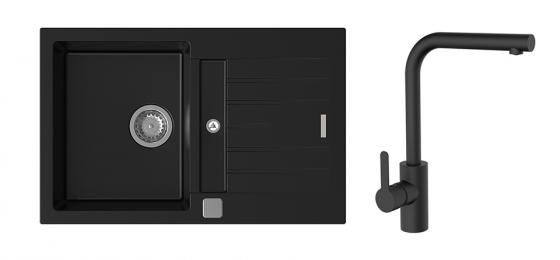 StrongSinks S3 Set zlew Vardar 780 780x500mm granit czarny + Bater. Ipoly czarna
