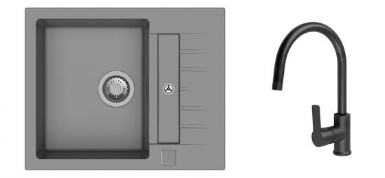 StrongSinks S3 Set zlew Vardar 615 615x500mm granit szary + Bateria Loira czarna
