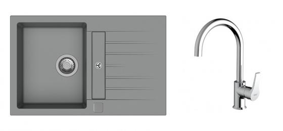 StrongSinks S3 Set zlew Vardar 780 780x500mm granit szary + Bateria Rhona chrom
