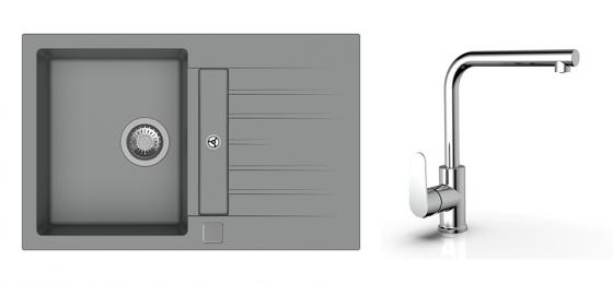 StrongSinks S3 Set zlew Vardar 780 780x500mm granit szary + Bateria  Stréva chr.