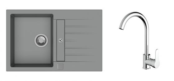 StrongSinks S3 Set zlew Vardar 780 780x500mm granit szary + Bateria Seina chrom