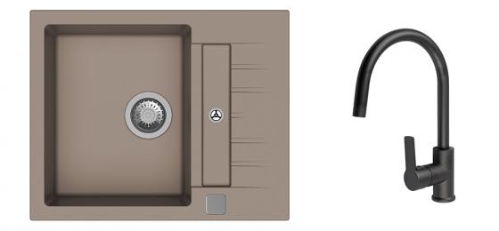 StrongSinks S3 Set zlew Vardar 615 615x500mm granit beż + Bateria Loira czarna