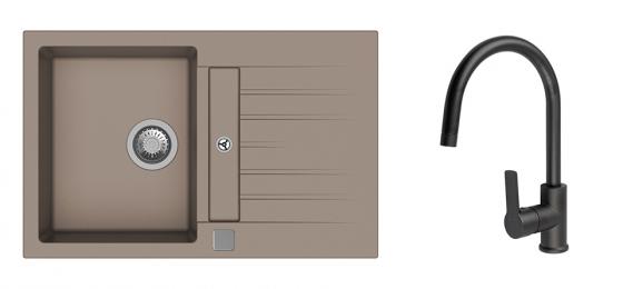 StrongSinks S3 Set zlew Vardar 780 780x500mm granit beż + Bateria Loira czarna