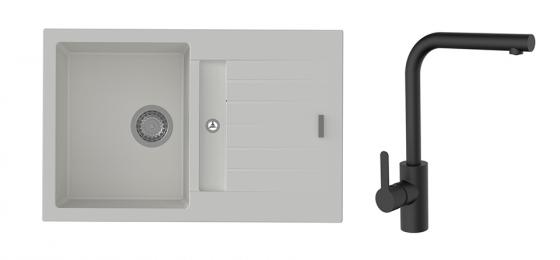 StrongSinks S3 Set zlew Vardar 780 780x500mm granit biały + Bateria Ipoly czarna