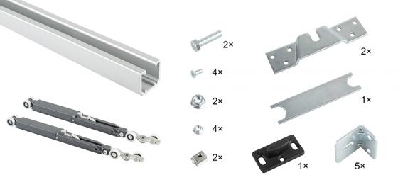 SISCO posuvné interiérové kování sada pro 1 křídlo, vedení 2m, 40kg, 2x tlumič