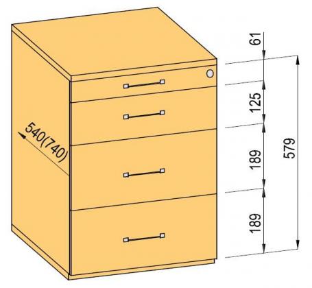 K-BBP kontejner 540mm typ 4/V 5 zásuvka plast částečný výsuv dotah