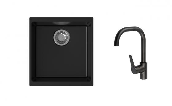 K-StrongSinks S3 Set zlew Hron 430x460mm granit czarny + Bateria Garonne czarna