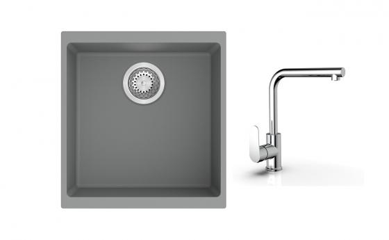 K-StrongSinks S3 Set zlew Hron 430x460mm granit szary + Bateria  Stréva chrom