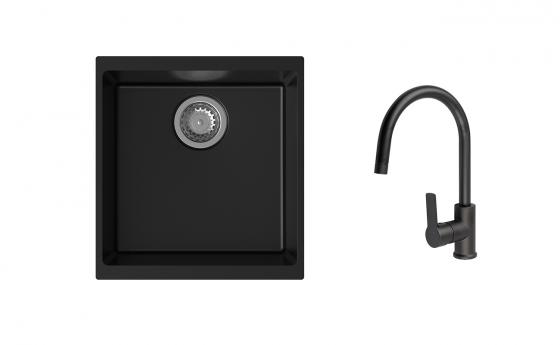 K-StrongSinks S3 Set zlew Hron 430x460mm granit czarny + Bateria Loira czarna