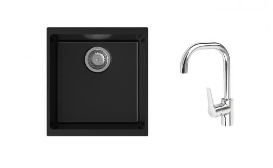 K-StrongSinks S3 Set zlew Hron 430x460mm granit czarny + Bateria Garonne chrom