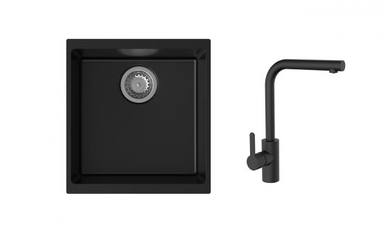 K-StrongSinks S3 Set zlew Hron 430x460mm granit czarny + Bateria Ipoly czarna