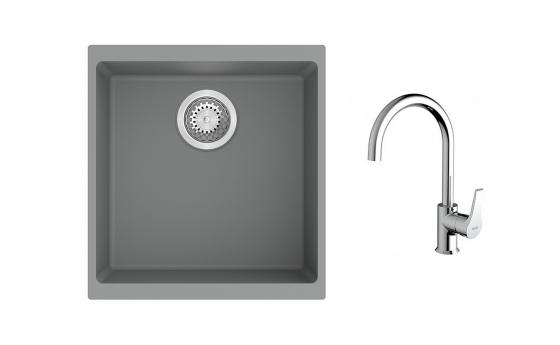 K-StrongSinks S3 Set zlew Hron 430x460mm granit szary + Bateria Rhona chrom