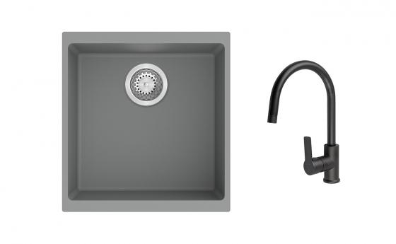 K-StrongSinks S3 Set zlew Hron 430x460mm granit szary + Bateria Loira czarna
