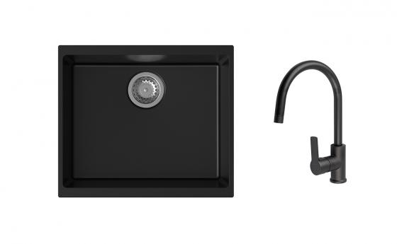 K-StrongSinks S3 Set zlew Hron 530x460mm granit czarny + Bateria Loira czarna