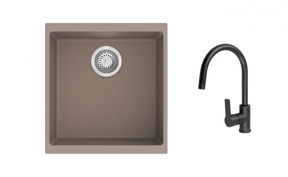 K-StrongSinks S3 Set zlew Hron 430x460mm granit brąz + Bateria Loira czarna