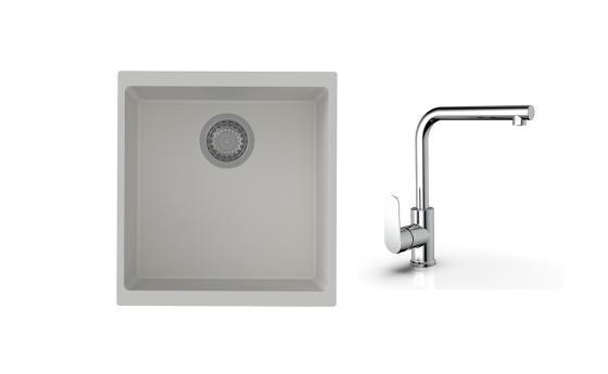 K-StrongSinks S3 Set zlew Hron 430x460mm granit biały + Bateria  Stréva chrom