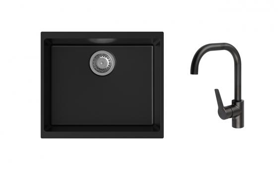 K-StrongSinks S3 Set zlew Hron 530x460mm granit czarny + Bateria Garonne czarna