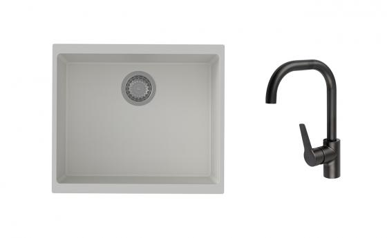 K-StrongSinks S3 Set zlew Hron 530x460mm granit biały + Bateria Garonne czarna
