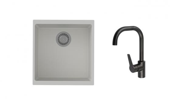 K-StrongSinks S3 Set zlew Hron 430x460mm granit biały + Bateria Garonne czarna