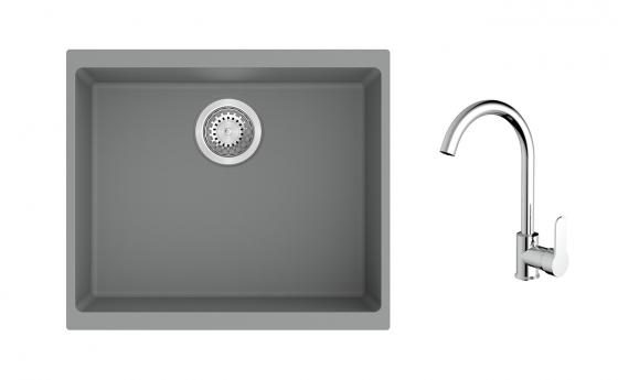 K-StrongSinks S3 Set zlew Hron 530x460mm granit szary + Bateria Seina chrom
