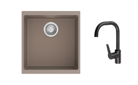 K-StrongSinks S3 Set zlew Hron 430x460mm granit brąz + Bateria Garonne czarna