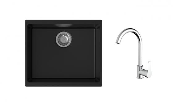 K-StrongSinks S3 Set zlew Hron 530x460mm granit czarny + Bateria Seina chrom