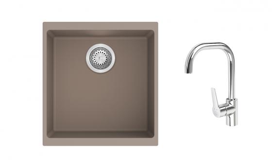 K-StrongSinks S3 Set zlew Hron 430x460mm granit brąz + Bateria Garonne chrom