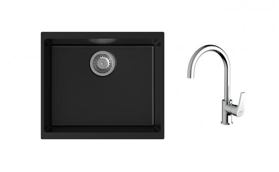 K-StrongSinks S3 Set zlew Hron 530x460mm granit czarny + Bateria Rhona chrom
