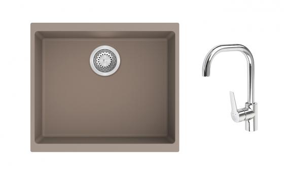 K-StrongSinks S3 Set zlew Hron 530x460mm granit brąz + Bateria Garonne chrom