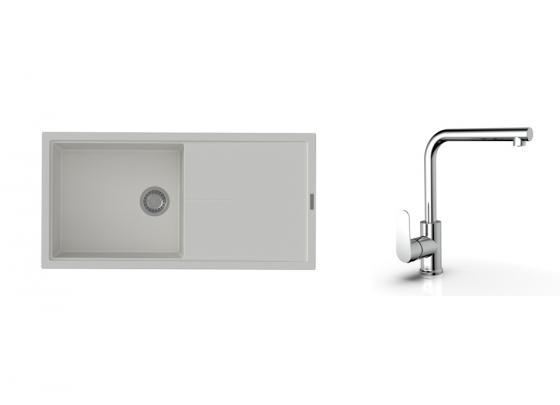 K-StrongSinks S3 zlew Labe 1000×500 mm granit biały + bateria Stréva chrom