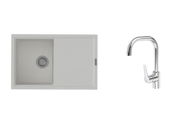 K-StrongSinks S3 zlew Labe 780x500mm granit biały + Bateria Garonne chrom