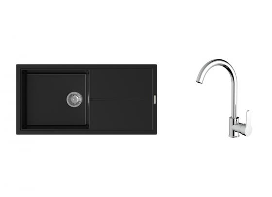 K-StrongSinks S3 zlew Labe 1000×500 mm granit czarny + bateria Seina chrom