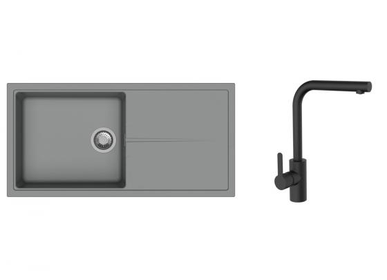 K-StrongSinks S3 zlew Labe 1000×500 mm granit szary + bateria Ipoly czarna
