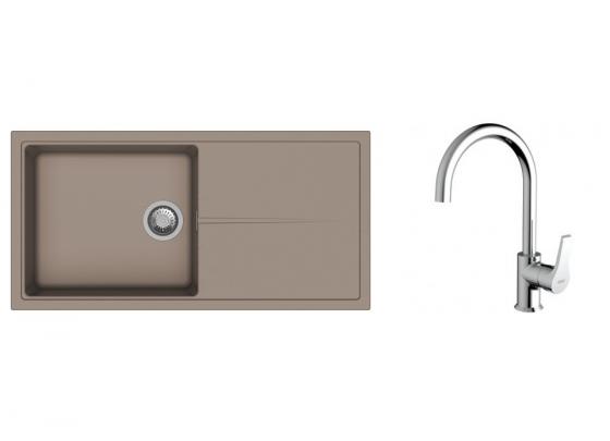 K-StrongSinks S3 zlew Labe 1000×500 mm granit beżowy + bateria Rhona chrom