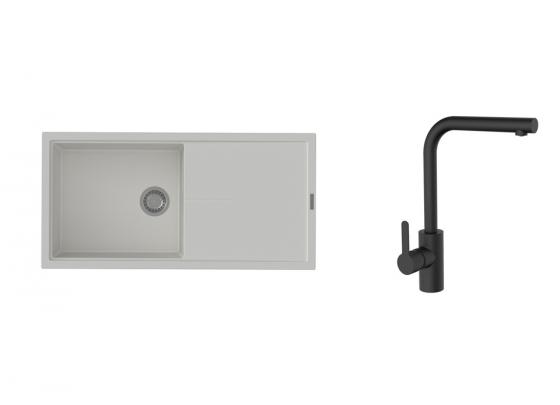 K-StrongSinks S3 zlew Labe 1000×500 mm granit biały + bateria Ipoly czarna