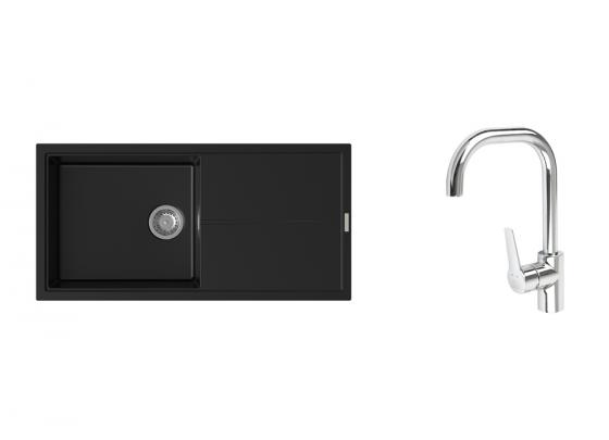 K-StrongSinks S3 zlew Labe 1000×500 mm granit czarny + bateria Garonne chrom