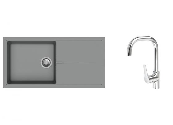 K-StrongSinks S3 zlew Labe 1000×500 mm granit szary + bateria Garonne chrom
