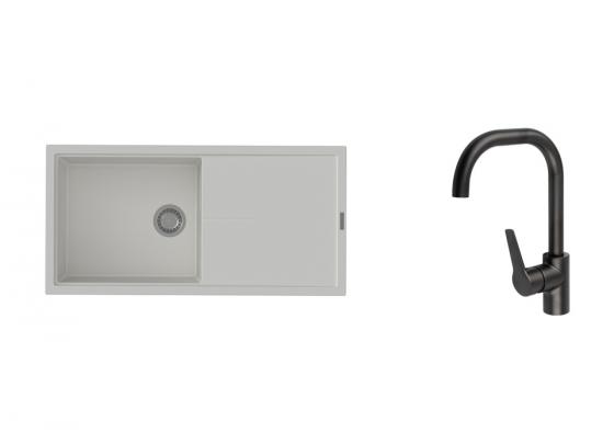 K-StrongSinks S3 zlew Labe 1000×500 mm granit biały + bateria Garonne czarna