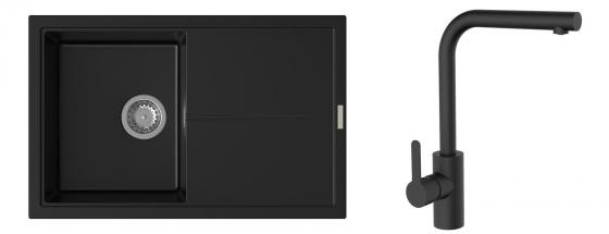 K-StrongSinks S3 zlew Labe 780×500 mm granit czarny + bateria Ipoly czarna