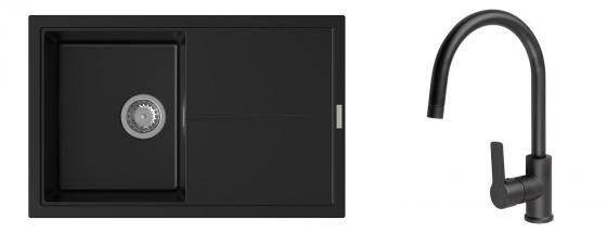 K-StrongSinks S3 zlew Labe 780×500 mm granit czarny + bateria Loira czarna