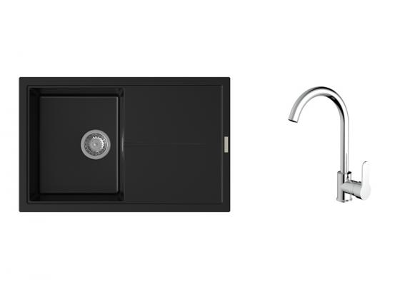 K-StrongSinks S3 zlew Labe 780×500 mm granit czarny + bateria Seina chrom