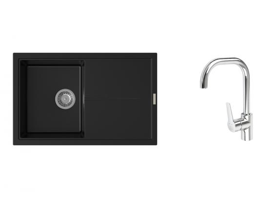 K-StrongSinks S3 zlew Labe 780x500mm granit czarny + Bateria Garonne chrom