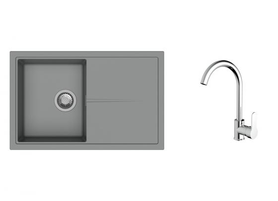K-StrongSinks S3 zlew Labe 780x500mm granit szary + Bateria Seina chrom